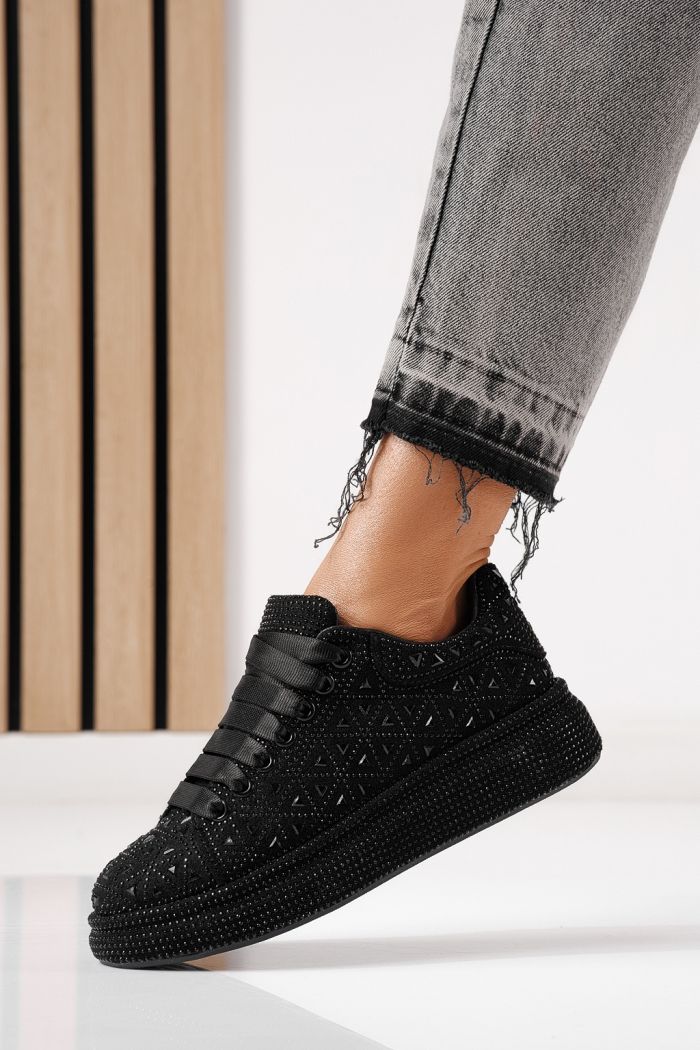 Női sportcipők fekete környezetbarát velúr bőrből készült Iris #24113