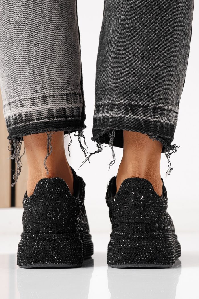 Női sportcipők fekete környezetbarát velúr bőrből készült Iris #24113