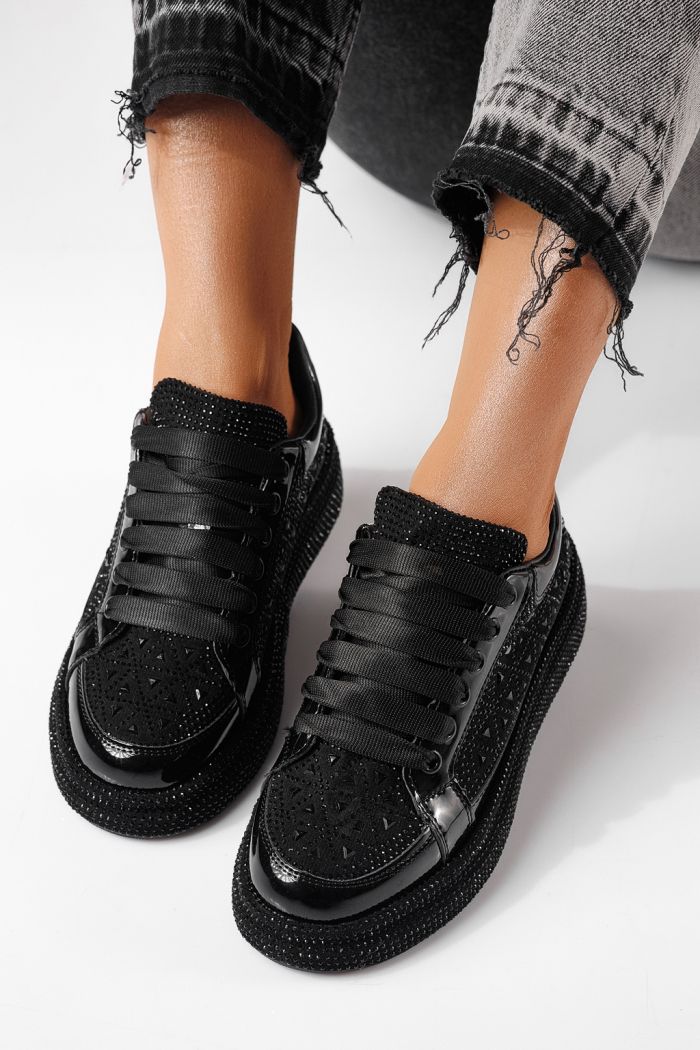 Női sportcipők fekete környezetbarát velúr bőrből készült Ilinca  #24116