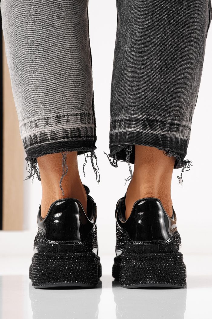 Női sportcipők fekete környezetbarát velúr bőrből készült Ilinca  #24116