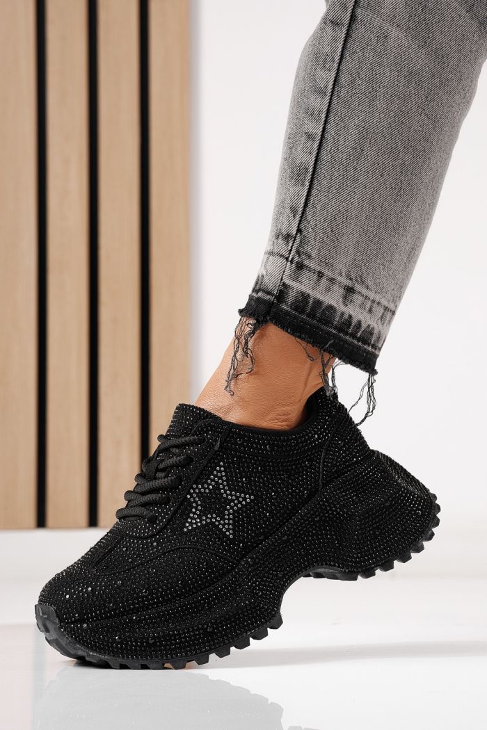 Női sportcipők fekete környezetbarát velúr bőrből készült Iulia #24107