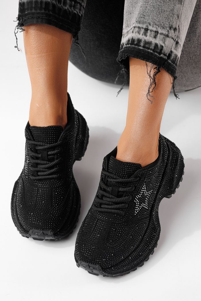 Női sportcipők fekete környezetbarát velúr bőrből készült Iulia #24107