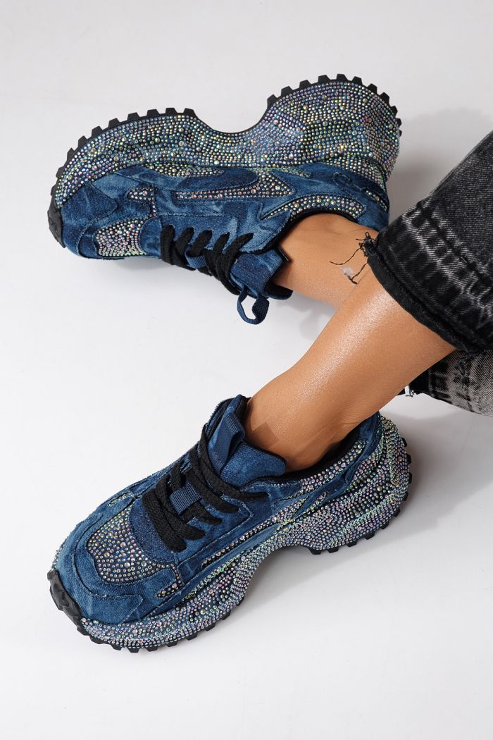 Női sportcipők sötétkék textil anyagból készült Evelin #24088