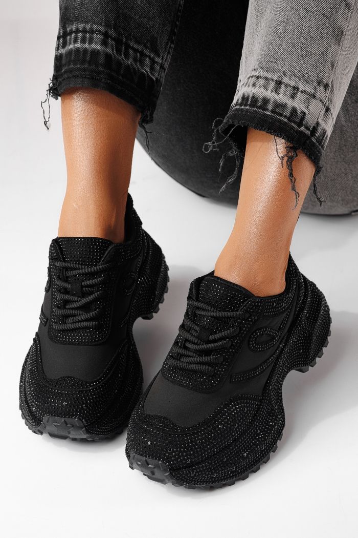 Női sportcipők fekete környezetbarát velúr bőrből készült Ioana #24110