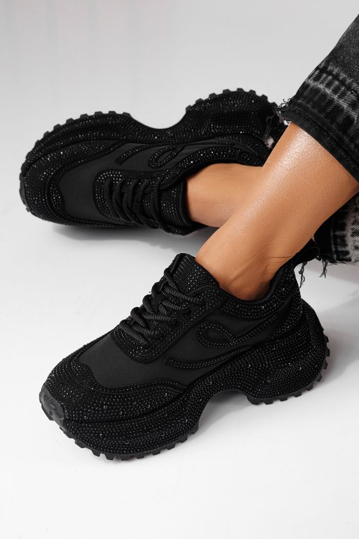 Női sportcipők fekete környezetbarát velúr bőrből készült Ioana #24110