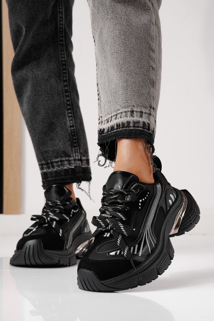 Női sportcipők fekete öko bőrből készült Denisa #24073