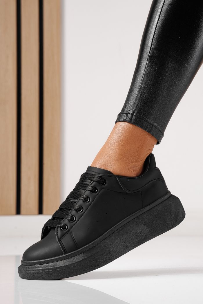 Női fekete ekológikus bőr tornacipő Raya #24197