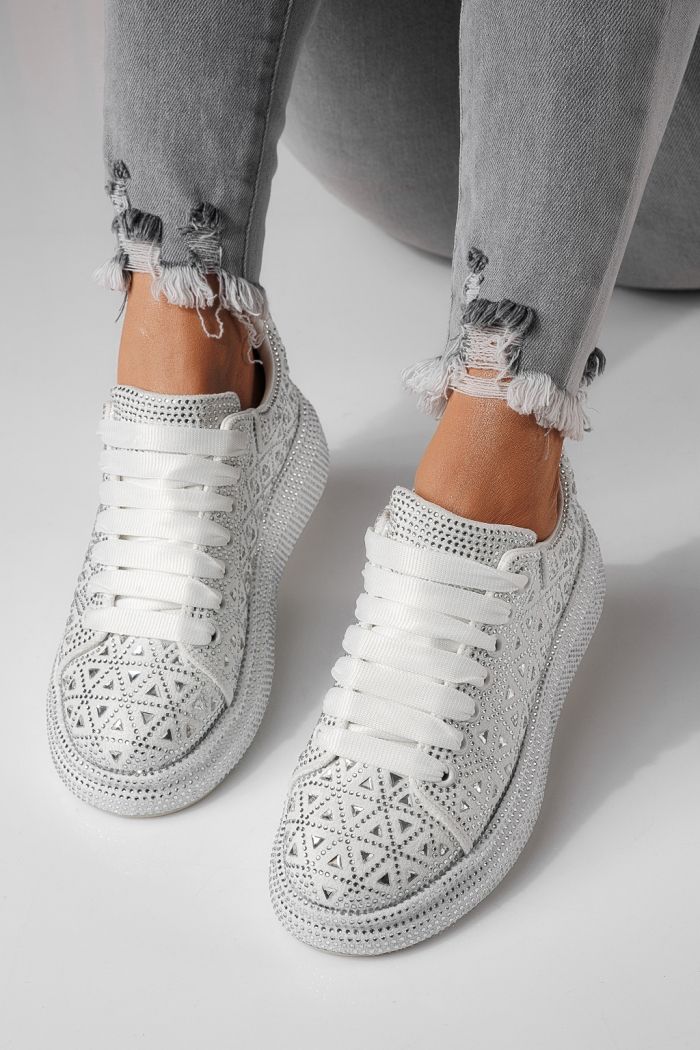 Női sportcipők fehér környezetbarát velúr bőrből készült Iris #24115