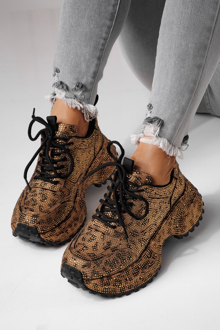 Női sportcipők leopárd környezetbarát velúr bőrből készült Izabela #24119