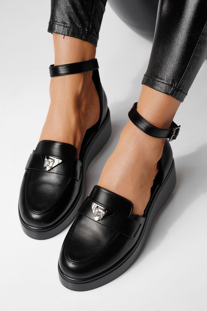 Női alkalmi cipők fekete öko bőrből készült Evelina #24095