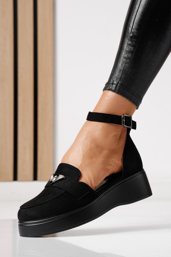 Női alkalmi cipők fekete környezetbarát velúr bőrből készült Evelina #24097