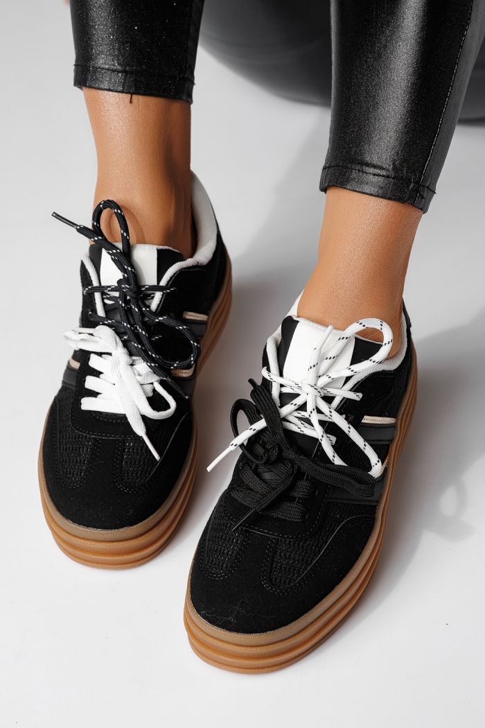 Női sportcipők fekete környezetbarát velúr bőrből készült Karina #24136