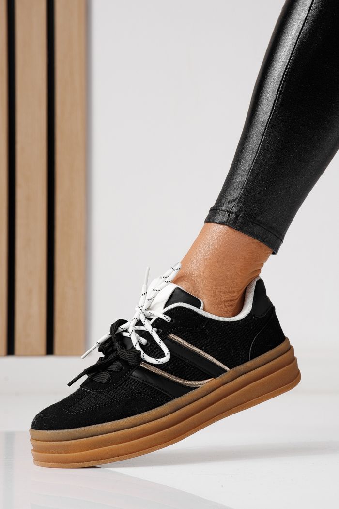 Női sportcipők fekete környezetbarát velúr bőrből készült Karina #24136