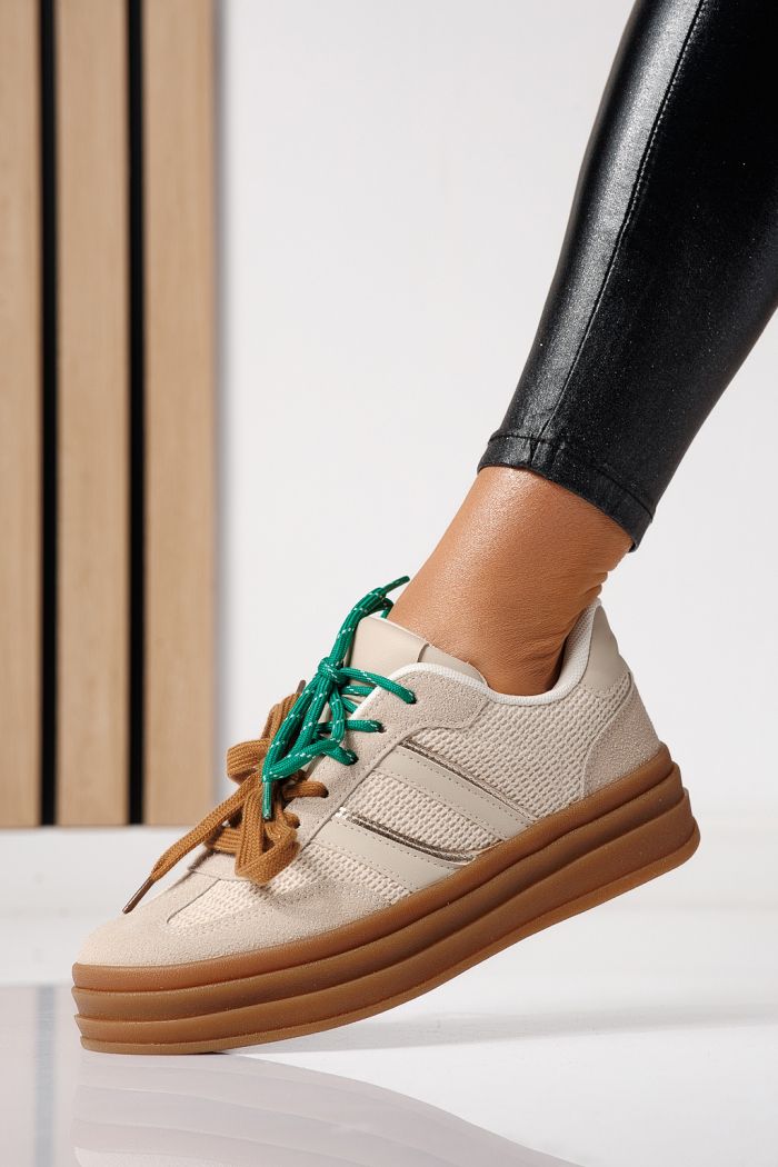 Női sportcipők bézs környezetbarát velúr bőrből készült Karina #24135