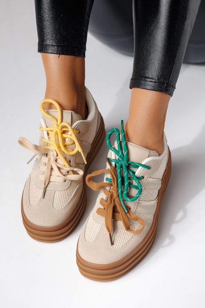 Női sportcipők bézs környezetbarát velúr bőrből készült Karina #24135