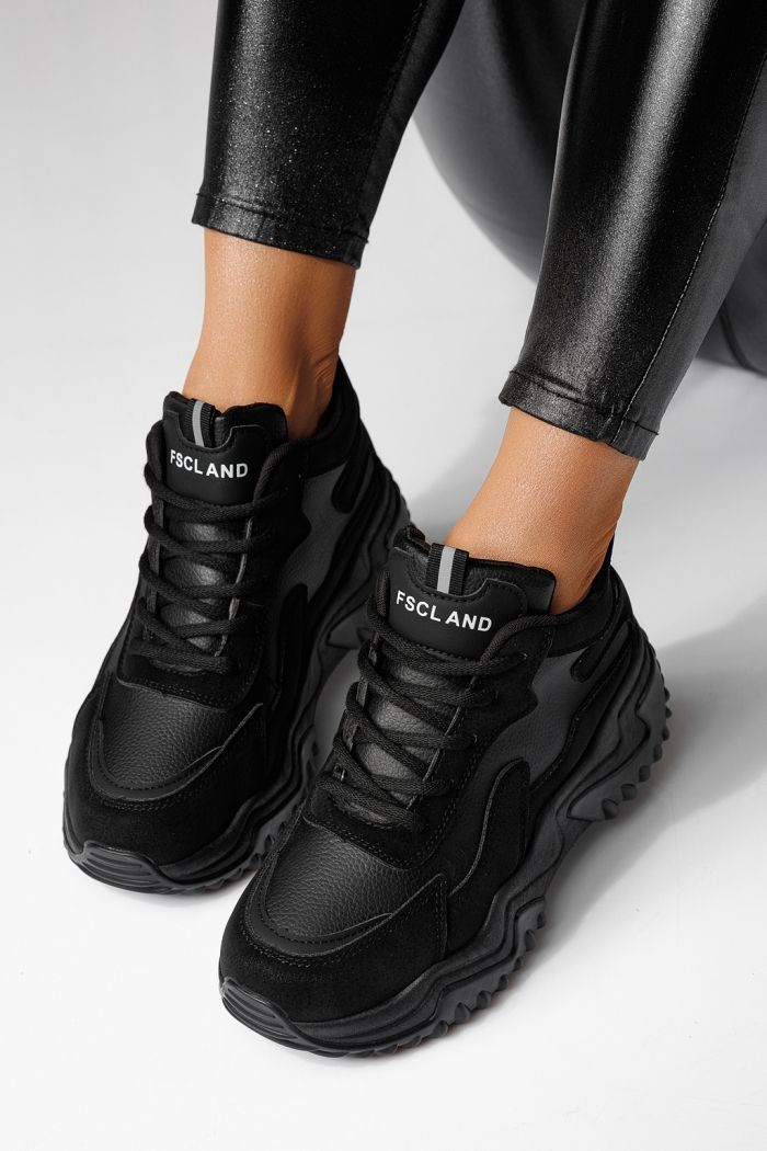 Női sportcipők fekete öko bőrből készült Maya #24159