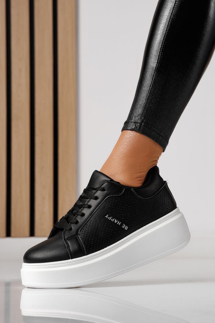 Női platformcipők fekete öko bőrből készült Ada #24000