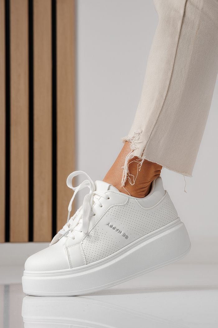 Női platformcipők fehér öko bőrből készült Ada #24001