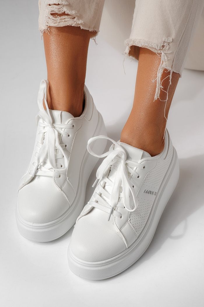 Női platformcipők fehér öko bőrből készült Ada #24001