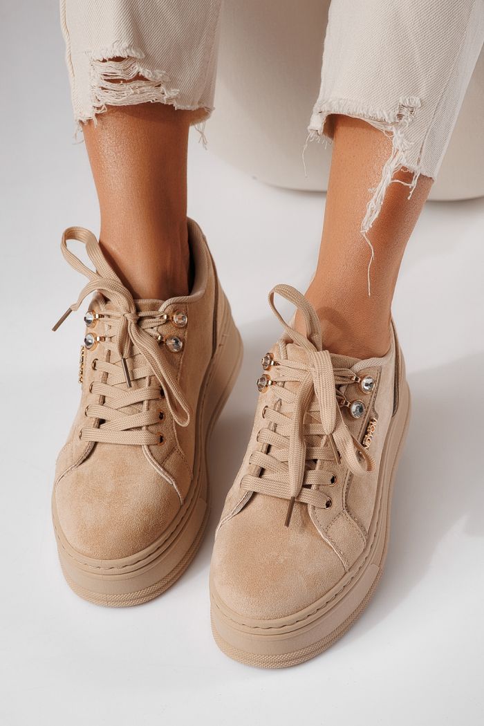 Női sportcipők bézs környezetbarát velúr bőrből készült Crina #24070