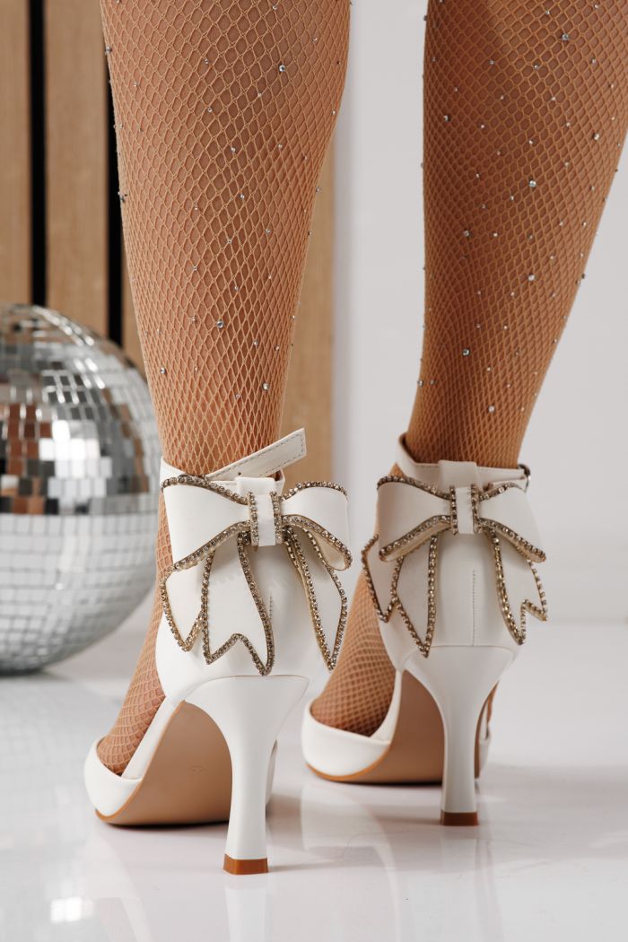 Pantofi cu toc dama albi din piele ecologica Josephina #24263