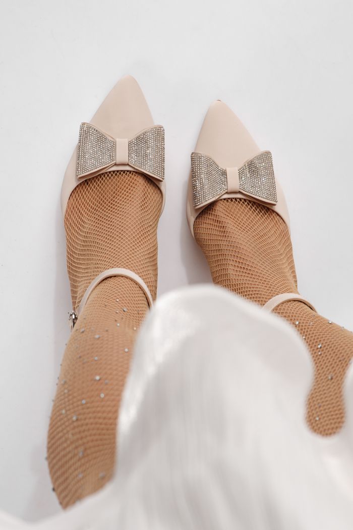 Pantofi cu toc dama bej din piele ecologica Jaya #24261