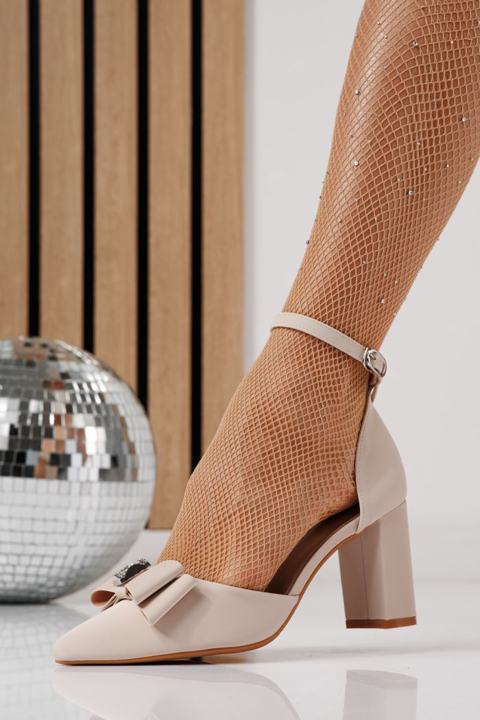 Pantofi cu toc dama bej din piele ecologica Ariel #24247