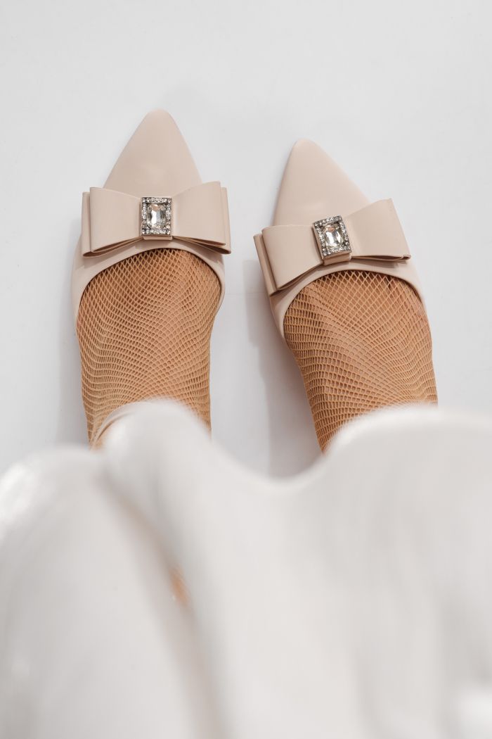 Pantofi cu toc dama bej din piele ecologica Ariel #24247