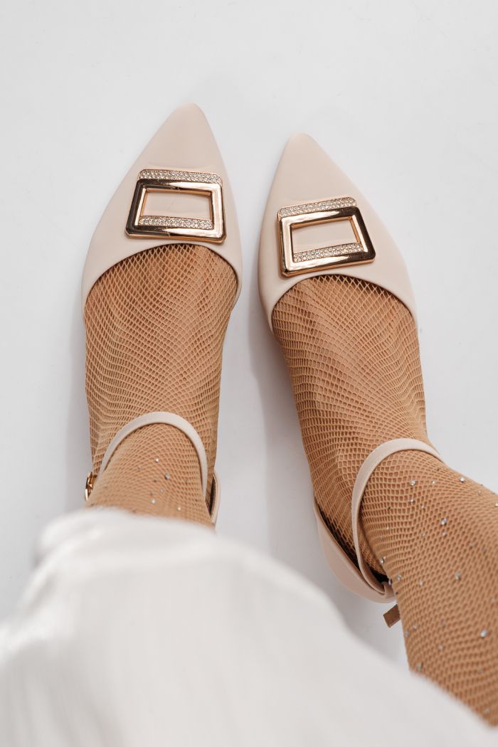 Pantofi cu toc dama bej din piele ecologica Adina #24244