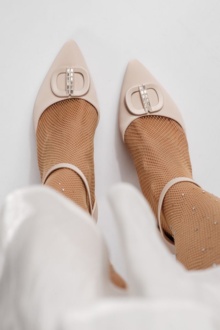 Pantofi cu toc dama bej din piele ecologica Chira #24250