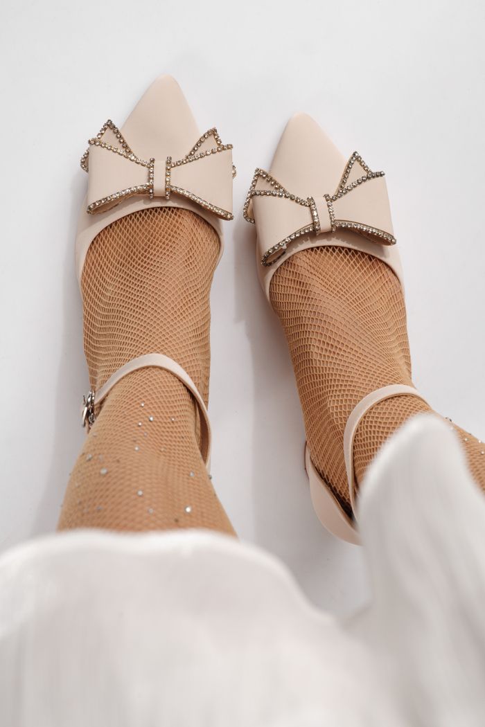 Pantofi cu toc dama bej din piele ecologica Jamila #24257