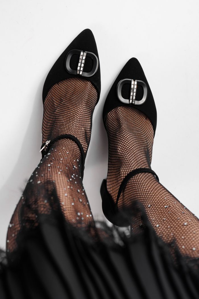 Pantofi cu toc dama negri din piele ecologica Chira #24248