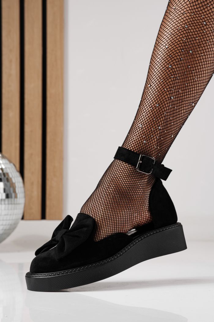 Női fekete alkalmi cipő ekológikus bőrből, velúrból, Adina #24216