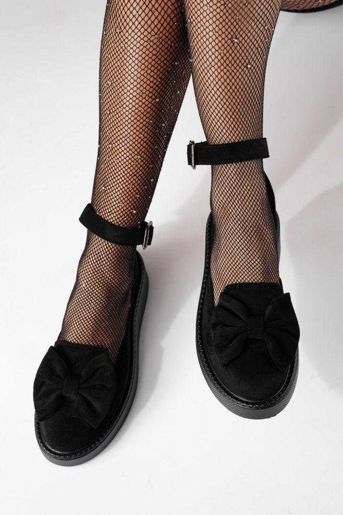 Női fekete alkalmi cipő ekológikus bőrből, velúrból, Adina #24216