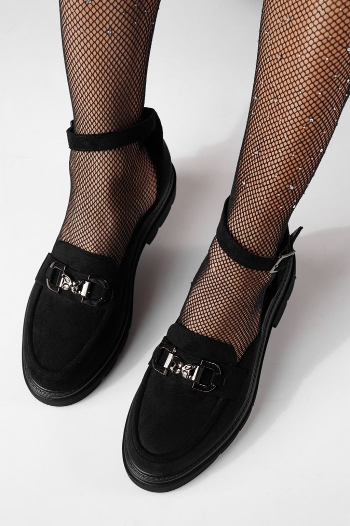 Pantofi casual dama negri din piele ecologica intoarsa Sasha #24276