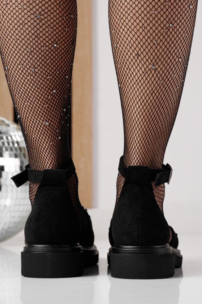 Pantofi casual dama negri din piele ecologica intoarsa Sasha #24276