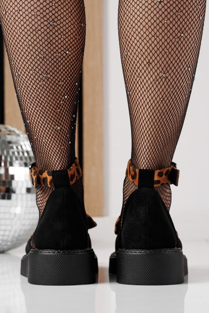 Női fekete alkalmi cipő ekológikus bőrből, velúrból Willy #24213