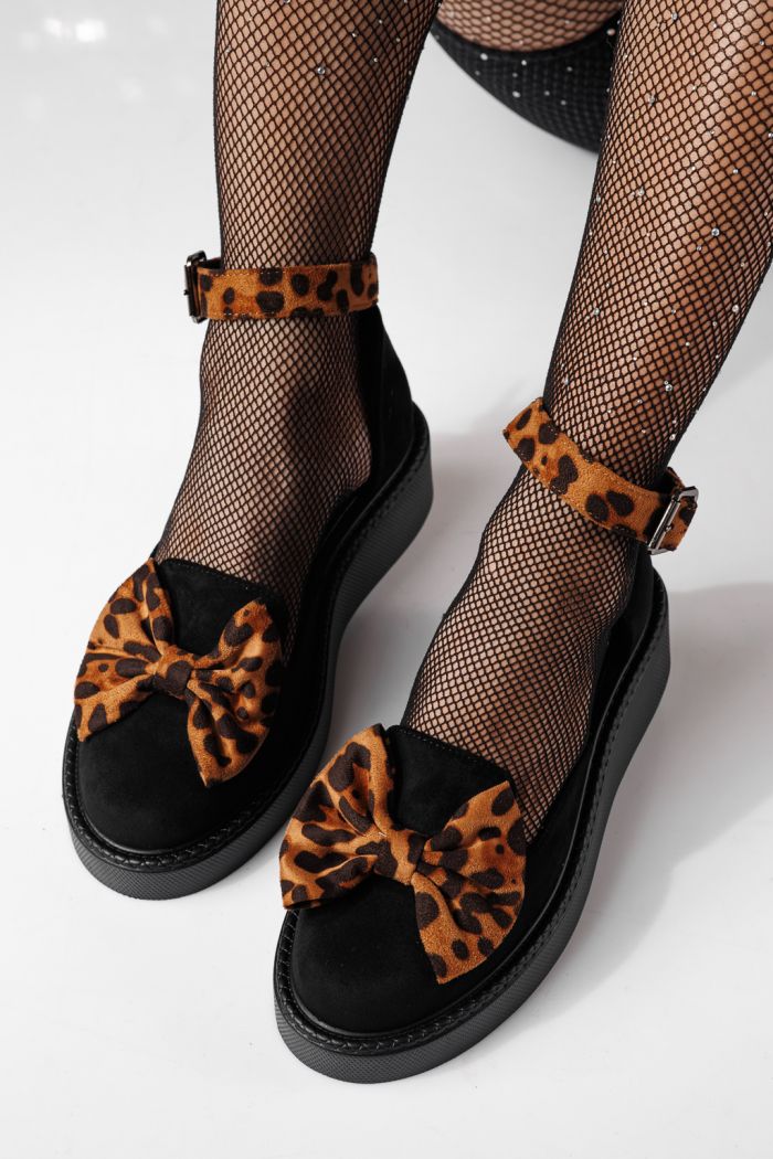 Női fekete alkalmi cipő ekológikus bőrből, velúrból Willy #24213