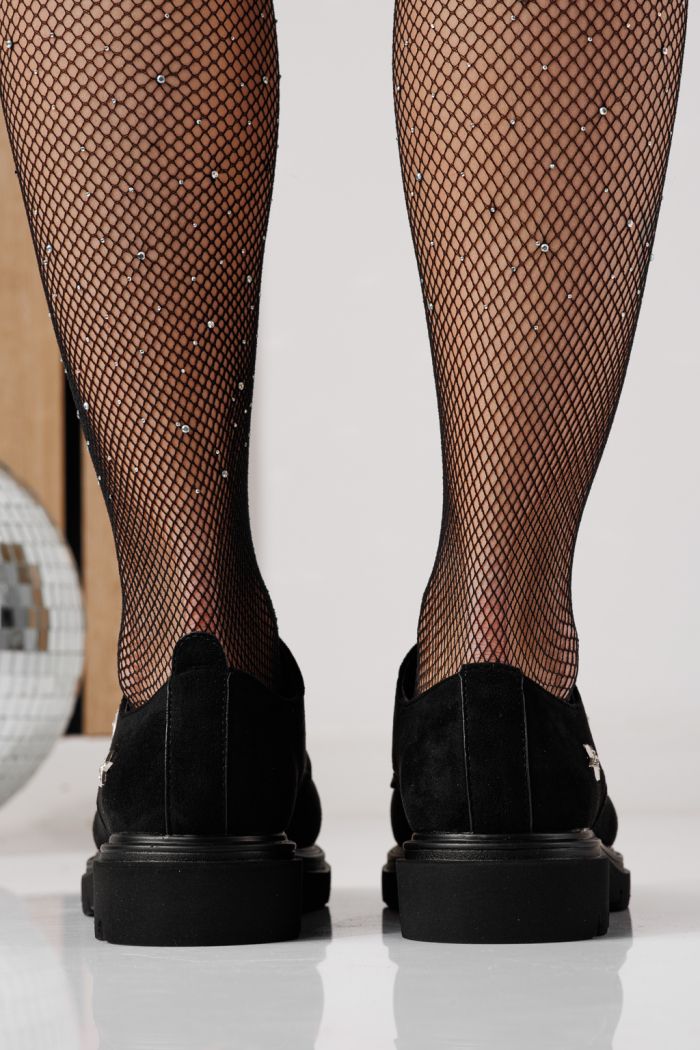 Pantofi casual dama negri din piele ecologica intoarsa Tamara #24278