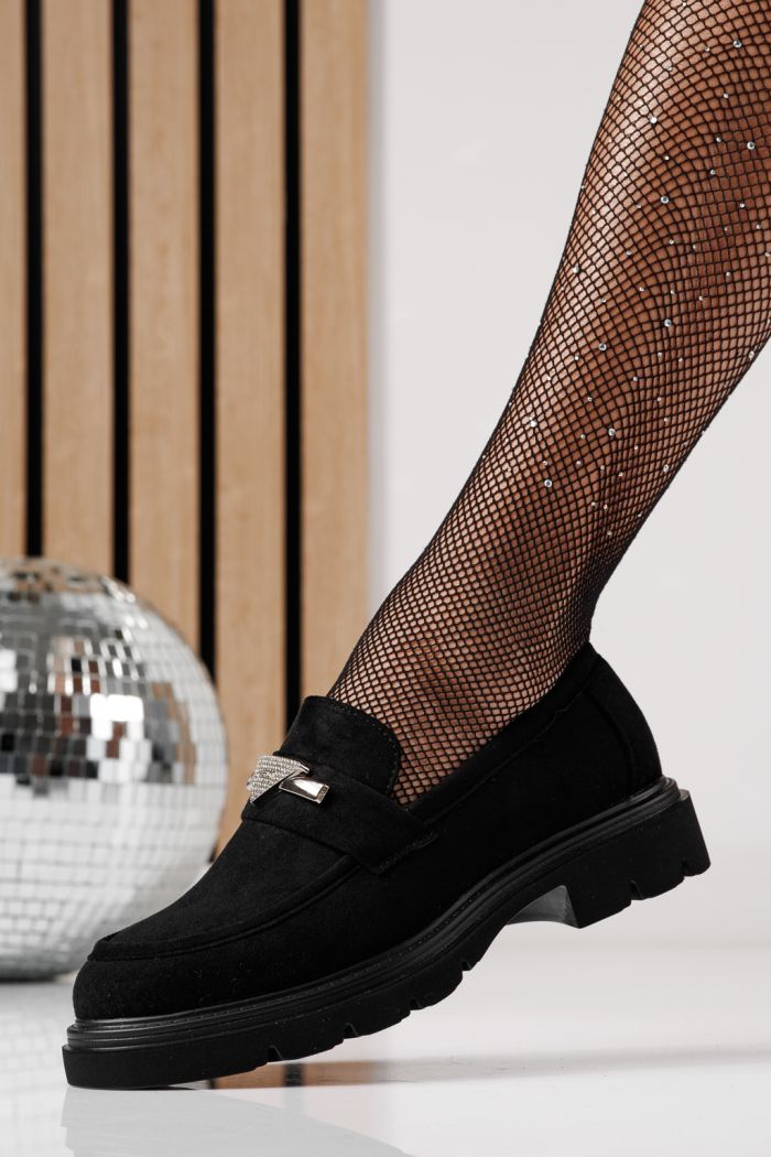 Pantofi casual dama negri din piele ecologica intoarsa Venus #24280