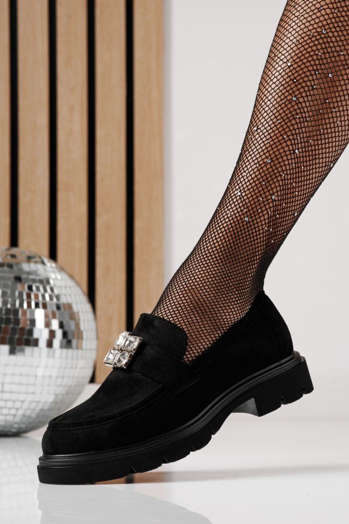 Pantofi casual dama negri din piele ecologica intoarsa Zina #24282