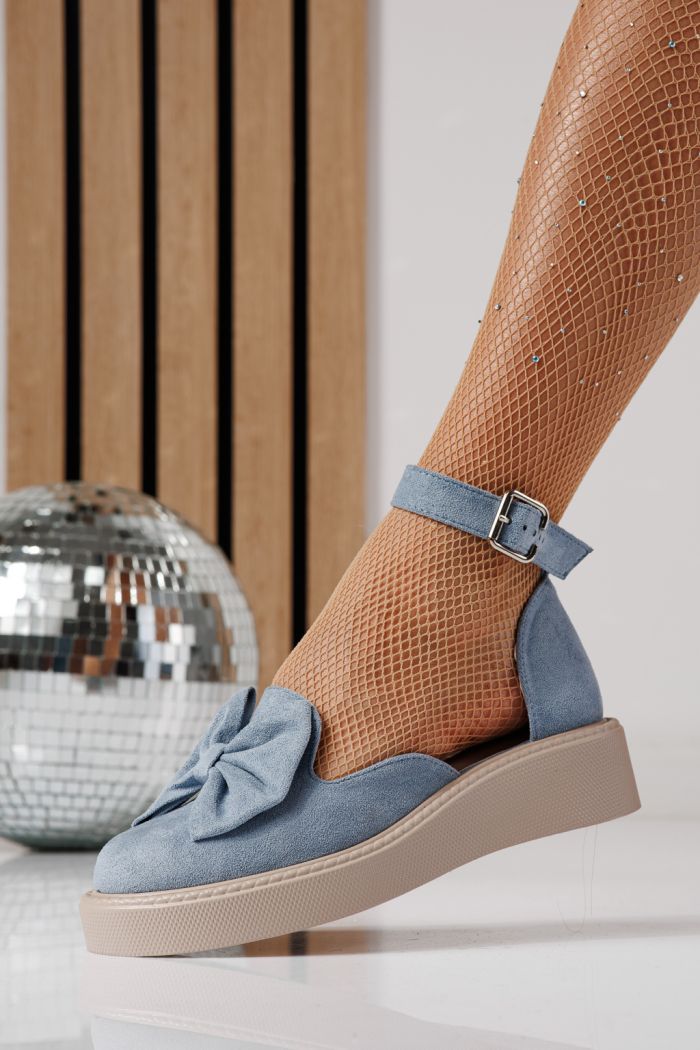 Női kék színű, ekológikus bőrből készült, velúr Adina alkalmi cipő #24218