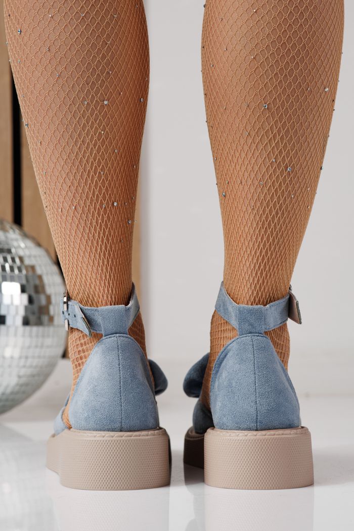 Női kék színű, ekológikus bőrből készült, velúr Adina alkalmi cipő #24218