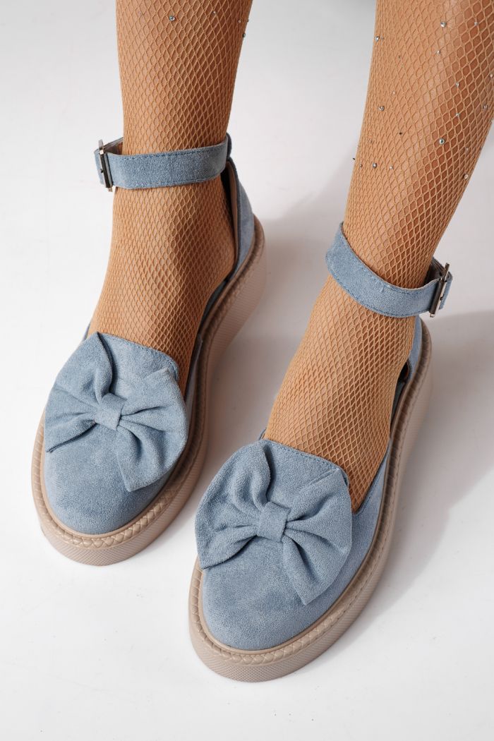 Női kék színű, ekológikus bőrből készült, velúr Adina alkalmi cipő #24218