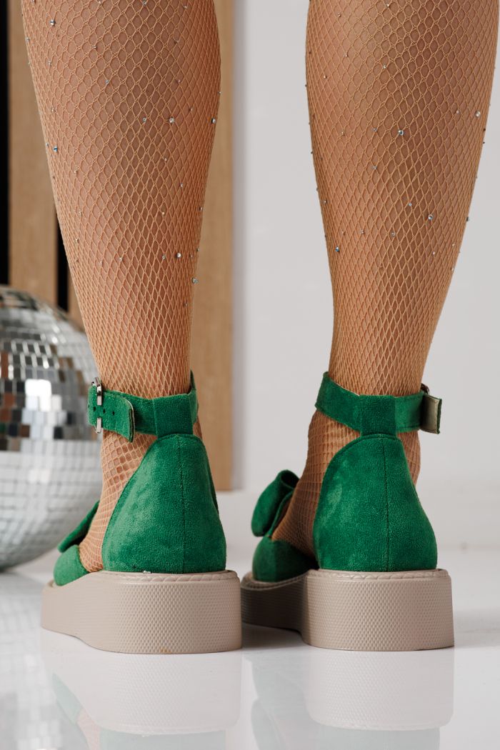 Női zöld színű, ekológikus bőrből készült, velúr Adina alkalmi cipő #24217