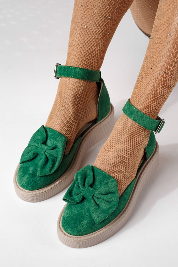 Női zöld színű, ekológikus bőrből készült, velúr Adina alkalmi cipő #24217