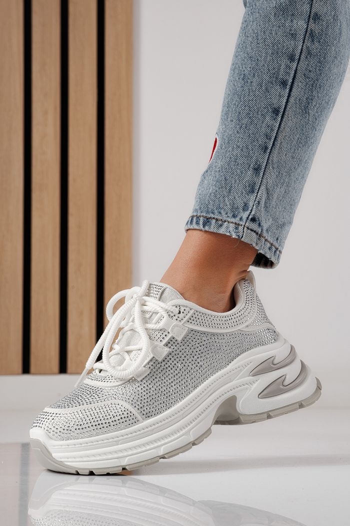 Adidasi dama albi din material textil Eliza #24308