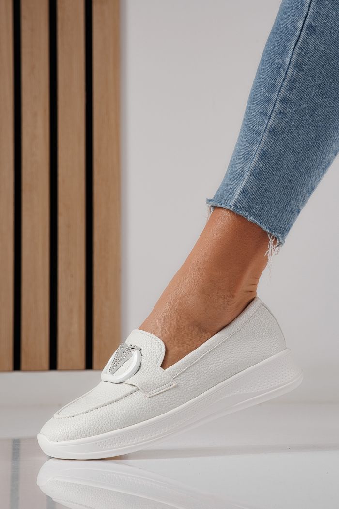 Pantofi casual dama albi din piele ecologica Nancy #24269