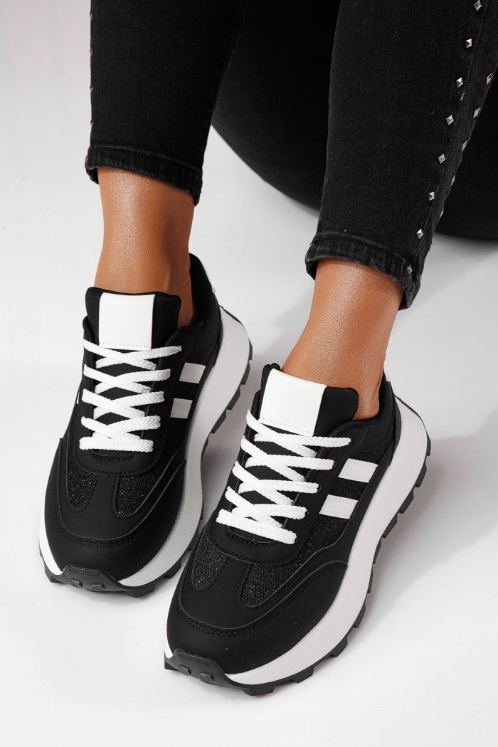 Női sportcipők fekete öko bőrből készült Mia #24319