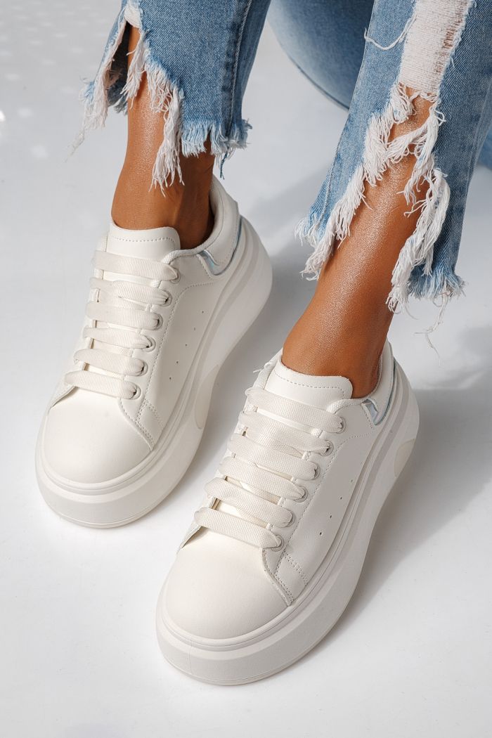 Adidasi dama albi din piele ecologica Anca #24285